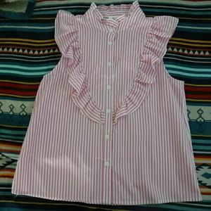 Preppy Ruffled Button Down Tank Top